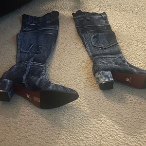 Stylish Denim Heeled Boots